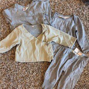 Hanna Andersson 4 pc blue baby boy layette set boats & stars shirt pants